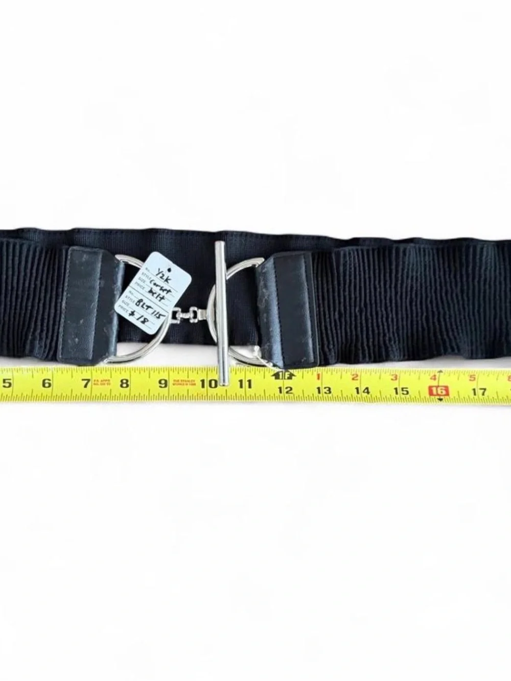 Vintage Chico's Black Ribbed Elastic Belt with Silver Toggle Closure M/L